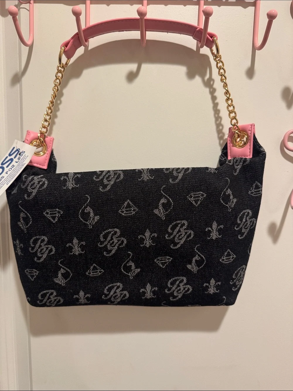 Baby Phat Black Monogram Shoulder Bag with Pink Accents